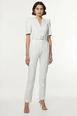 KarenMillen Petite combinaison structurée en crêpe avec ceinture intemporelle<Femme Tailleurs|Combinaisons Et Combishorts