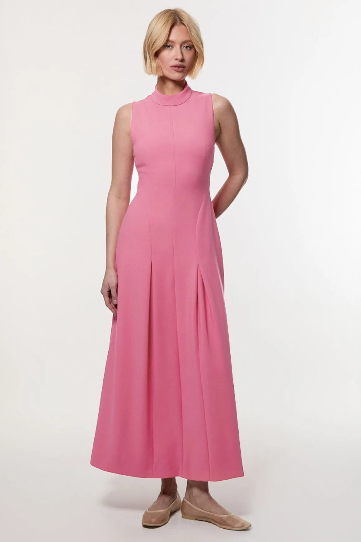 Petite Compact Stretch Robe Maxi Ajustée sur Mesure à Encolure Haute et Dos Ouvert