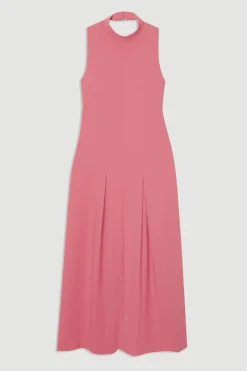 Petite Compact Stretch Robe Maxi Ajustée sur Mesure à Encolure Haute et Dos Ouvert