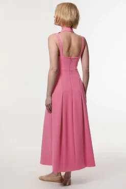 Petite Compact Stretch Robe Maxi Ajustée sur Mesure à Encolure Haute et Dos Ouvert