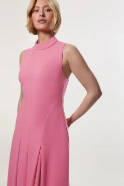 Petite Compact Stretch Robe Maxi Ajustée sur Mesure à Encolure Haute et Dos Ouvert