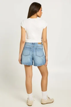 boohoo Petite Denim Mom Short<Femme Denim|Shorts