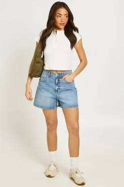 boohoo Petite Denim Mom Short<Femme Denim|Shorts