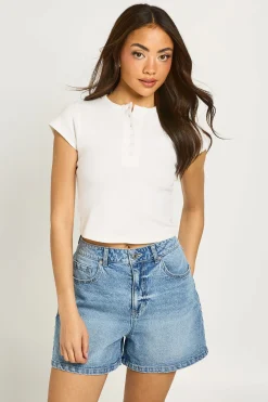 boohoo Petite Denim Mom Short<Femme Denim|Shorts