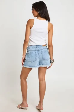 boohoo Petite Denim Mom Short<Femme Denim|Shorts
