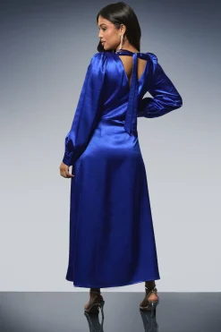Petite DP Luxe Robe Mi-Longue Empire à Manches Bouffantes avec Détails de Coutures