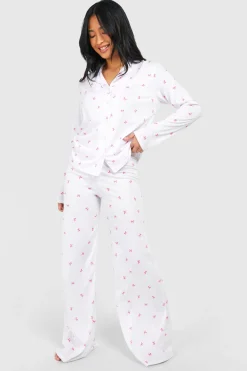 Petite Ensemble Pyjama Chemise à Manches Longues et Pantalon à Imprimé Nœud Papillon