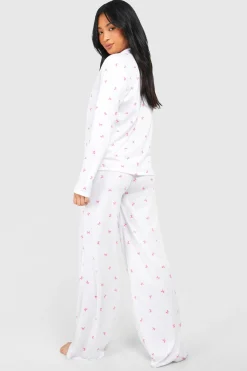 Petite Ensemble Pyjama Chemise à Manches Longues et Pantalon à Imprimé Nœud Papillon