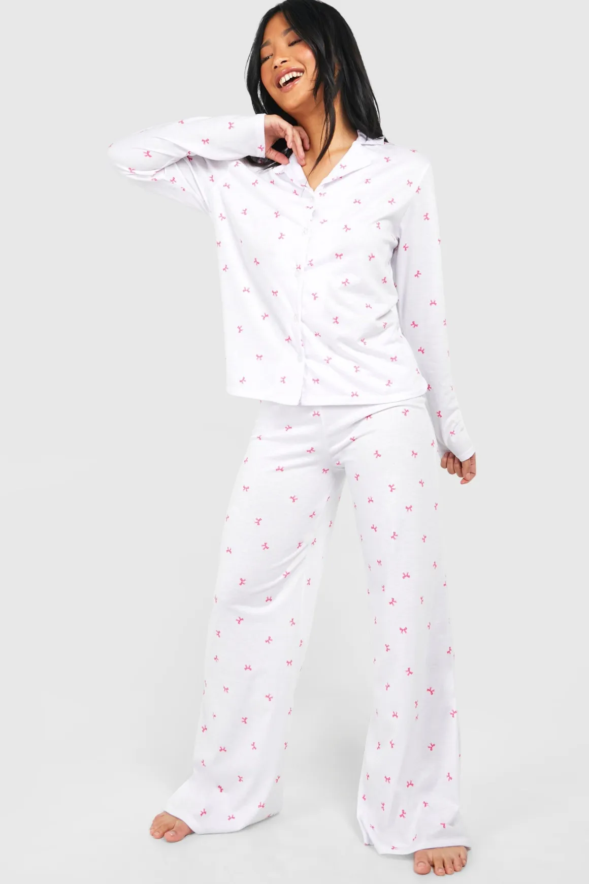 Petite Ensemble Pyjama Chemise à Manches Longues et Pantalon à Imprimé Nœud Papillon