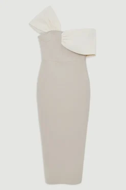 Petite Figure Form Bandage Robe Midi à Bretelles Asymétriques