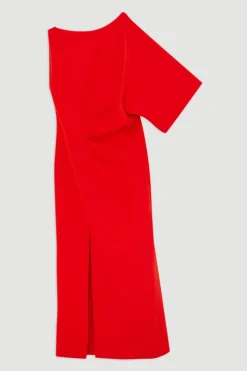 Petite Fluid Tailored Robe Longue à Manches Asymétriques