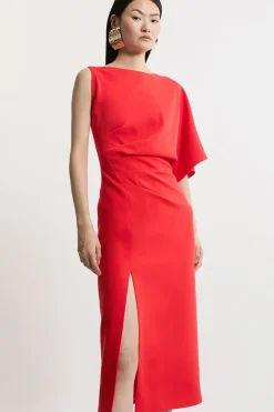 Petite Fluid Tailored Robe Longue à Manches Asymétriques