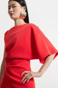 Petite Fluid Tailored Robe Longue à Manches Asymétriques