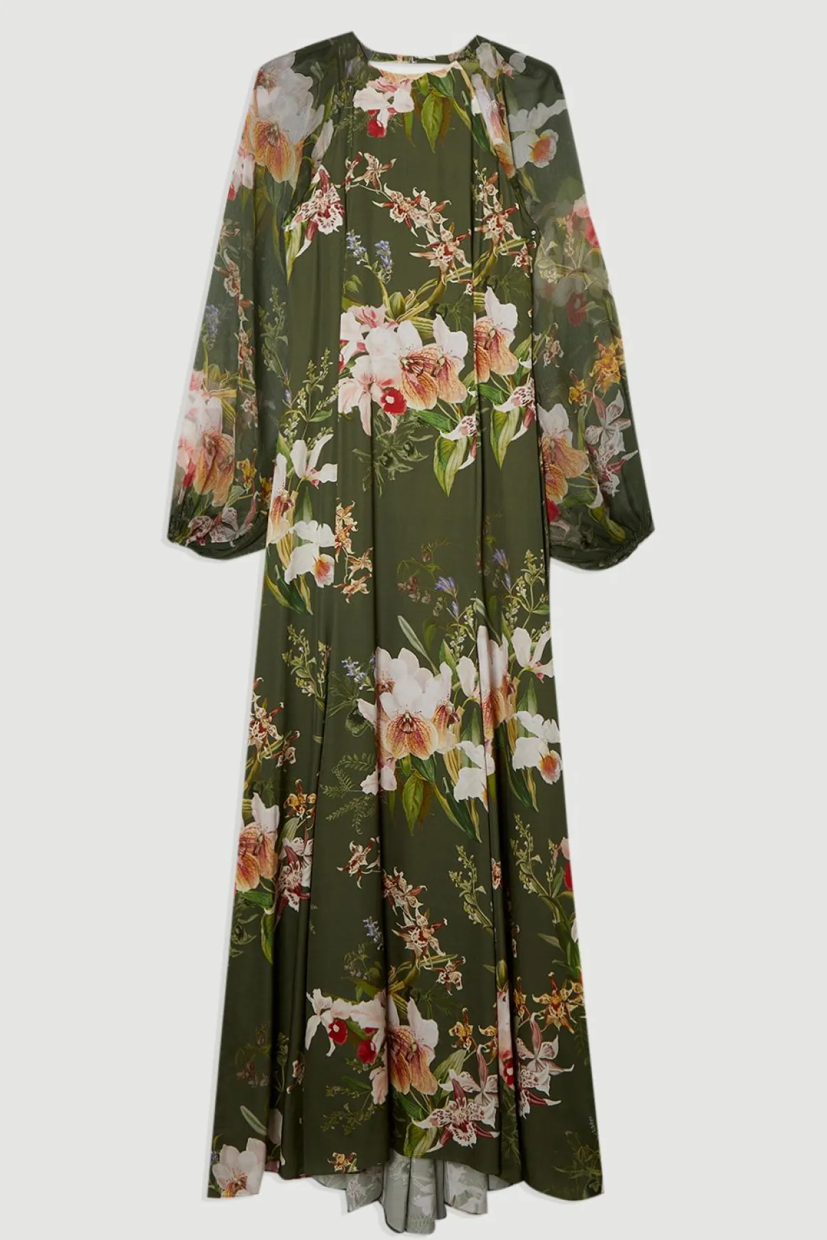 KarenMillen Petite Garden Robe Maxi Mélange Viscose, Georgette et Satin à Fleurs<Femme Satin Et Dentelle|Robes À Manches Longues