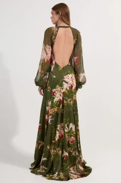 KarenMillen Petite Garden Robe Maxi Mélange Viscose, Georgette et Satin à Fleurs<Femme Satin Et Dentelle|Robes À Manches Longues