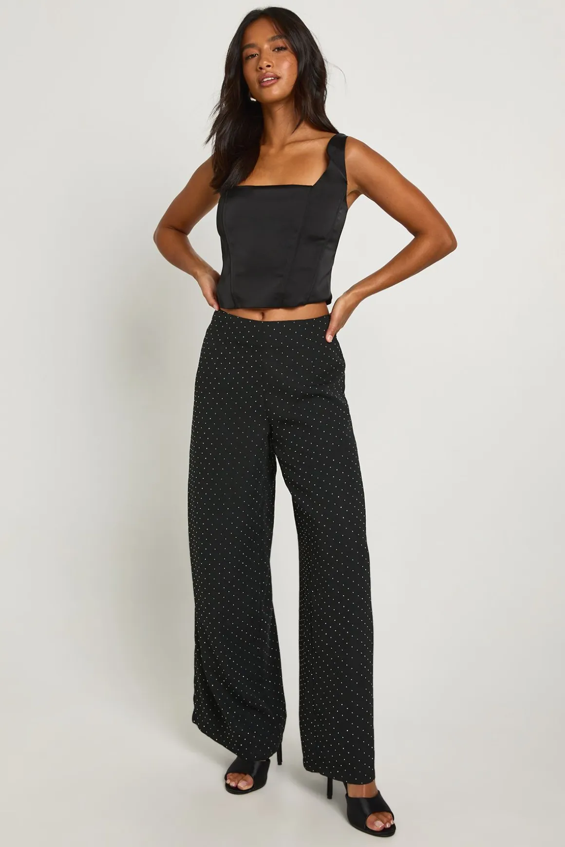 Petite Hotfix Diamante Chiffon Pantalon à jambes larges