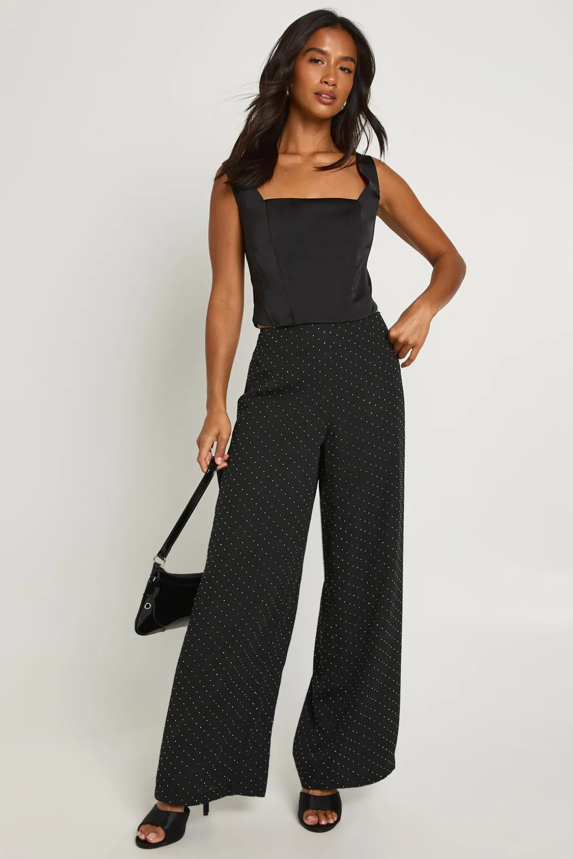 Petite Hotfix Diamante Chiffon Pantalon à jambes larges