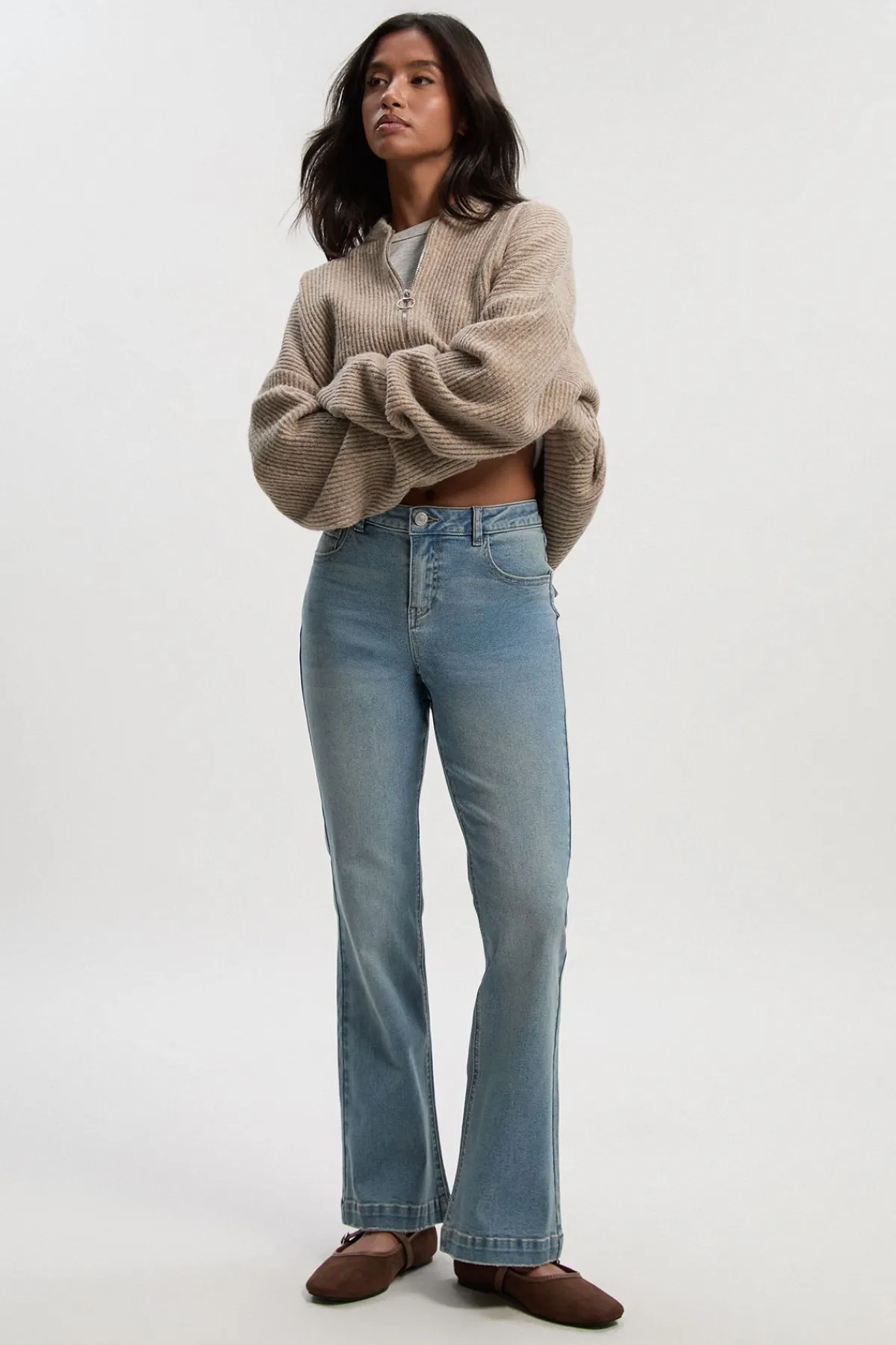 boohoo Petite Jean Bootcut Y2K à taille mi-haute<Femme Denim|Jeans