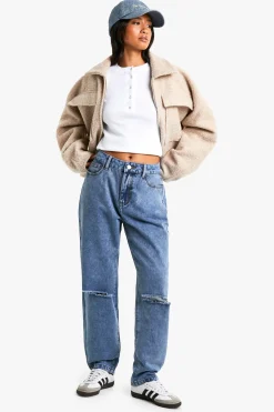boohoo Petite Jeans Mom Déchirées à Taille Haute<Femme Denim|Jeans
