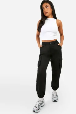 boohoo Petite Joggers Cargo en Twill à Taille Haute<Femme Pantalons