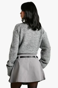 Petite Jupe Mini Tissée Plissée à Détail de Ceinture pour Petites Tailles