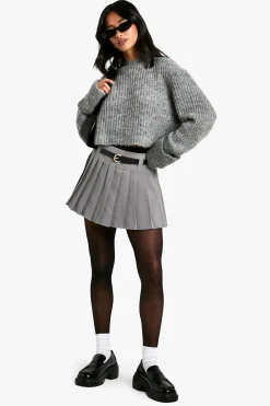 Petite Jupe Mini Tissée Plissée à Détail de Ceinture pour Petites Tailles