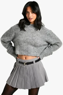 Petite Jupe Mini Tissée Plissée à Détail de Ceinture pour Petites Tailles
