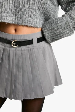 Petite Jupe Mini Tissée Plissée à Détail de Ceinture pour Petites Tailles