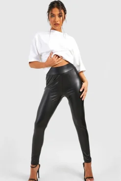 Petite leggings en aspect cuir super stretch à effet gainant