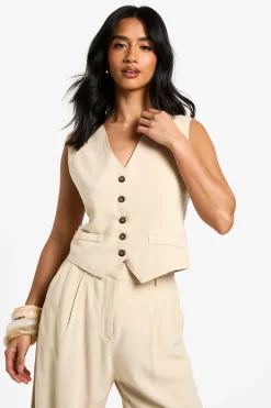 Petite Linen Look Waistcoat devient Gilet à l'aspect lin pour petites tailles