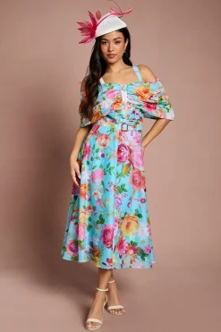 Coast Petite Lisa Robe Midi Évasée Bardot Couleur Tan<Femme Robes|Robes Mi-Longues