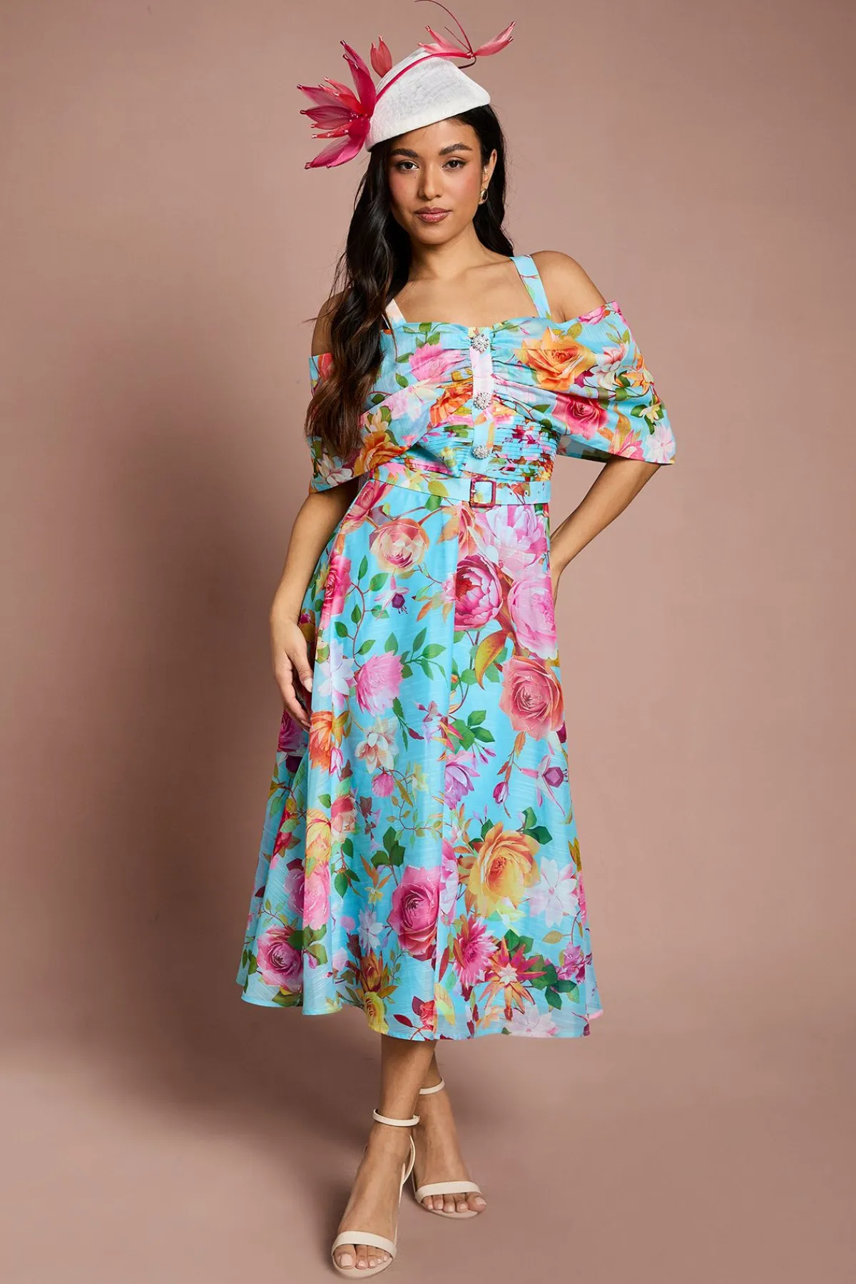 Coast Petite Lisa Robe Midi Évasée Bardot Couleur Tan<Femme Robes|Robes Mi-Longues