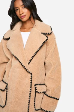 Petite Longline Blanket Stitch Teddy Jacket