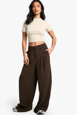Petite Pantalon Fluide à Jambes Larges et Ceinture