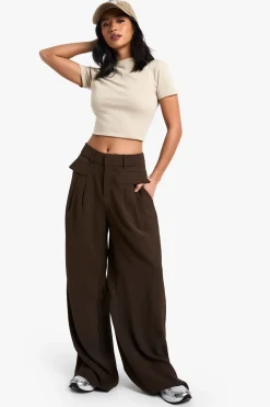 Petite Pantalon Fluide à Jambes Larges et Ceinture