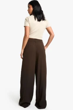 Petite Pantalon Fluide à Jambes Larges et Ceinture