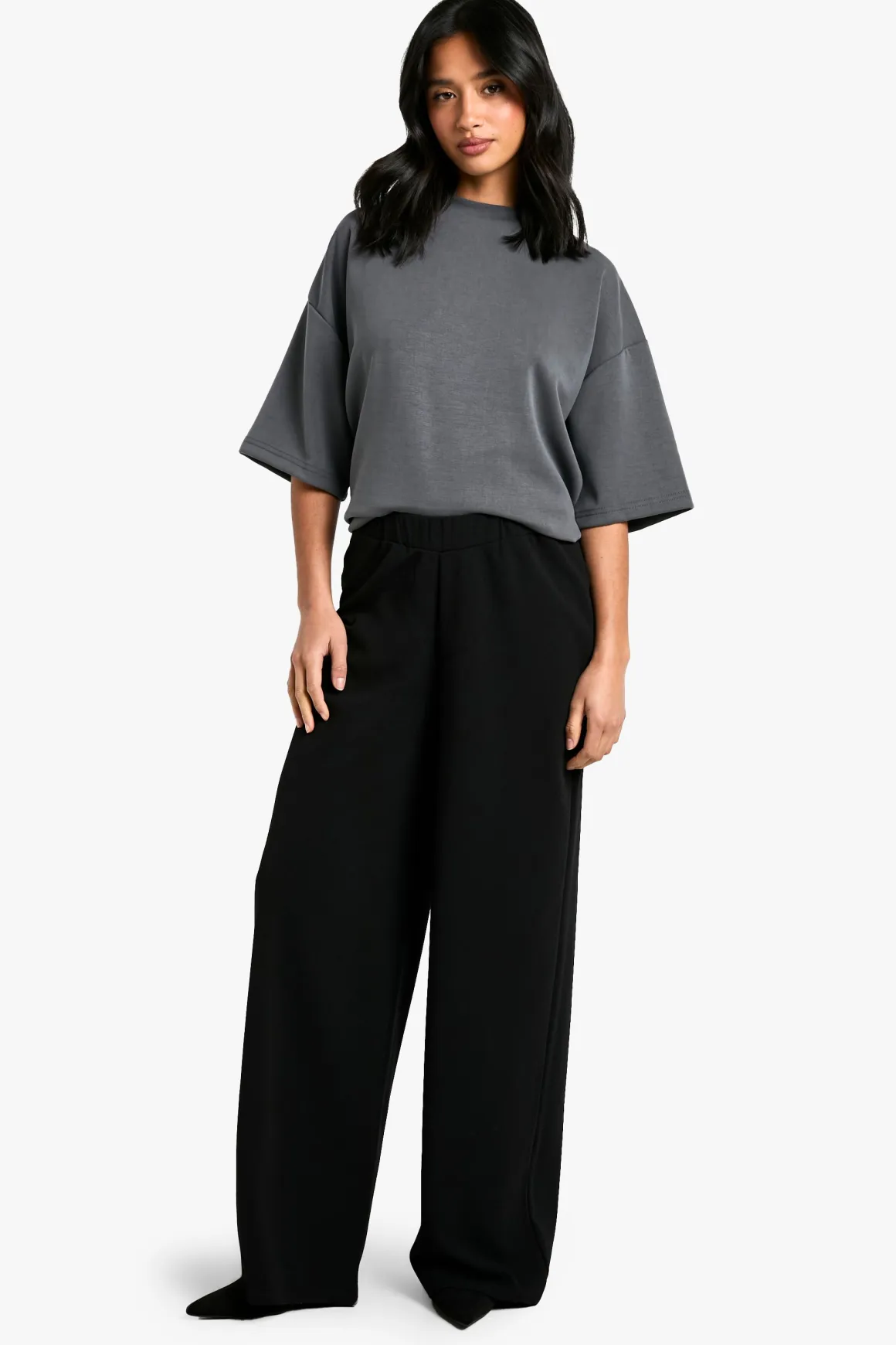 Petite pantalon stretch à jambes larges