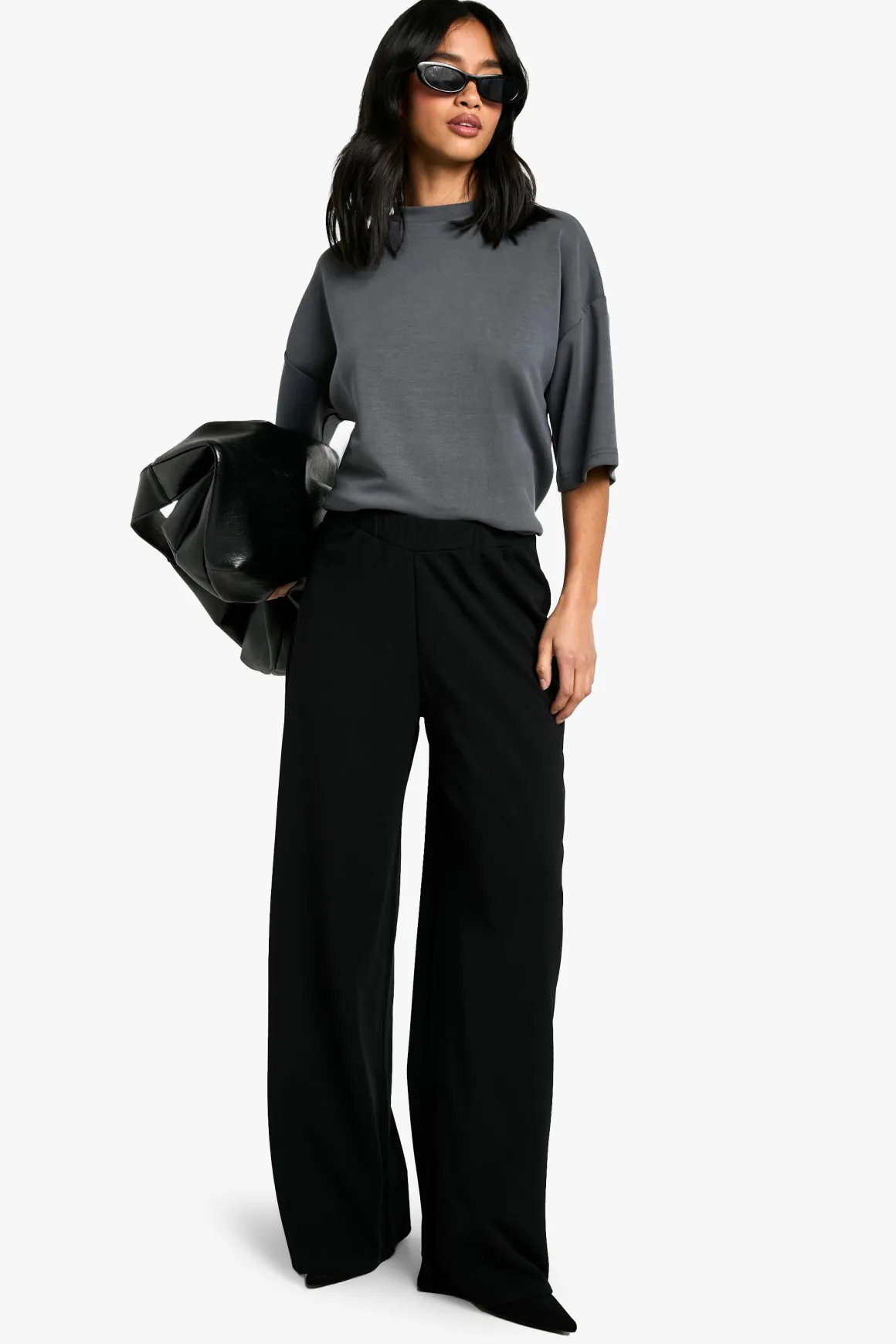 Petite pantalon stretch à jambes larges