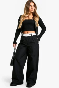 Petite Pantalon Tailleur à Jambes Larges et Taille Inversée