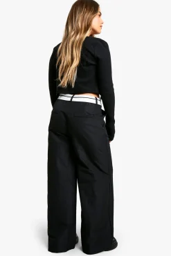 Petite Pantalon Tailleur à Jambes Larges et Taille Inversée