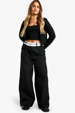 Petite Pantalon Tailleur à Jambes Larges et Taille Inversée