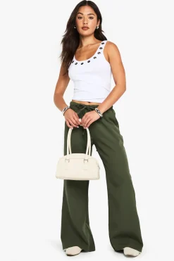 boohoo Petite Pantalon tissé à taille élastiquée et jambe droite<Femme Pantalons