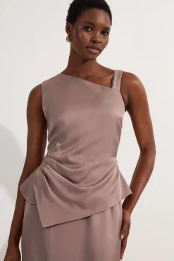 Petite Premium Robe Maxi Crayon Asymétrique en Viscose et Lin Sur Mesure