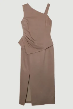 Petite Premium Robe Maxi Crayon Asymétrique en Viscose et Lin Sur Mesure