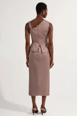 Petite Premium Robe Maxi Crayon Asymétrique en Viscose et Lin Sur Mesure