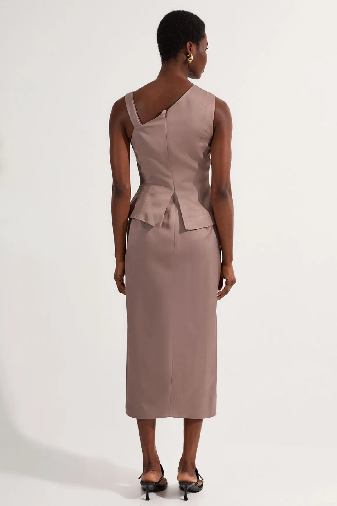 Petite Premium Robe Maxi Crayon Asymétrique en Viscose et Lin Sur Mesure