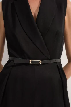 Petite Premium Viscose Linen Tailored Belted Wide Leg Jumpsuit