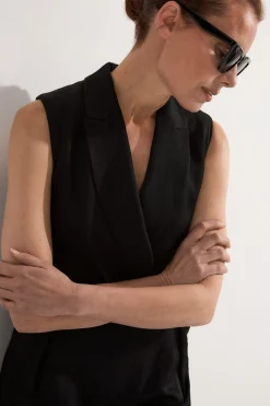 Petite Premium Viscose Linen Tailored Belted Wide Leg Jumpsuit