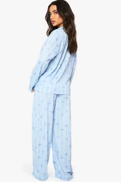 boohoo Petite Pyjama Ensemble Chemise à Manches Longues & Pantalon à Motif Noeud<Femme Pyjamas