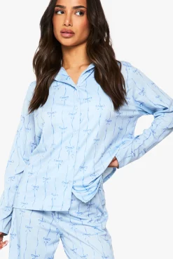 boohoo Petite Pyjama Ensemble Chemise à Manches Longues & Pantalon à Motif Noeud<Femme Pyjamas